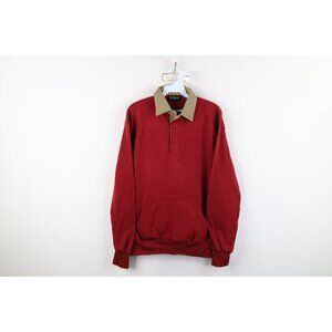 Vintage 70s 80s Streetwear Mens Large Blank Collared Rugby Pullover Sweatshirt